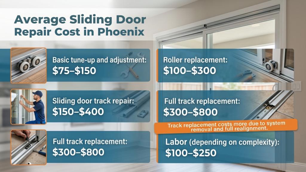 Average sliding door repair cost in Phoenix with price breakdown