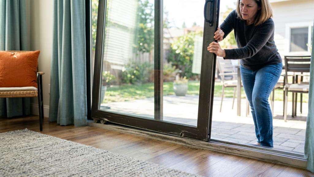Fix sliding door dragging on track with homeowner struggling to open door