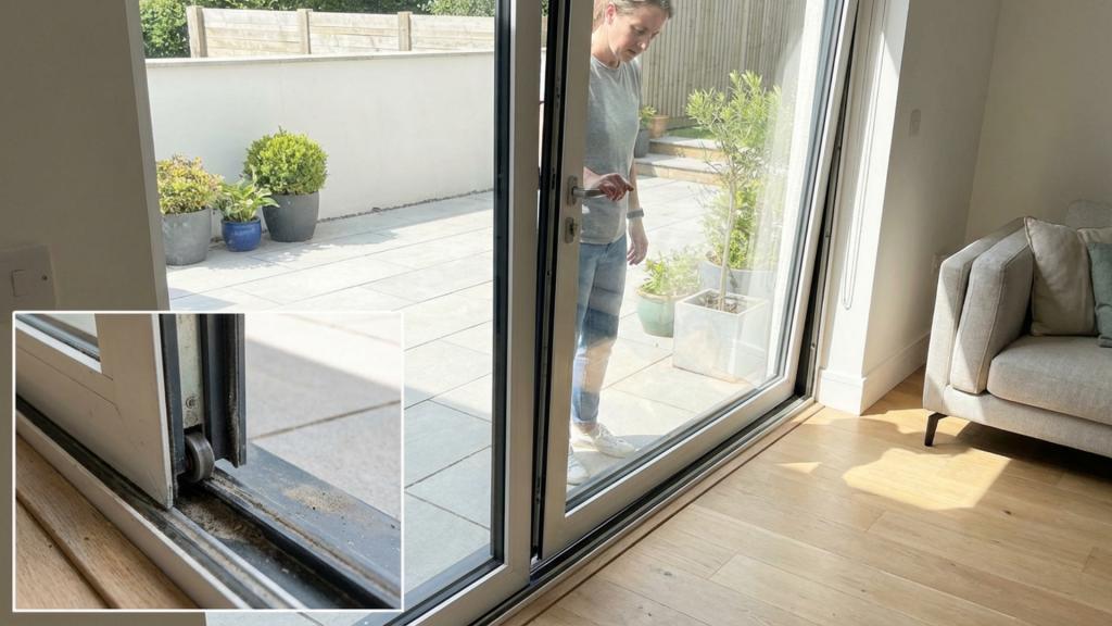 Sliding glass patio door off track needing repair