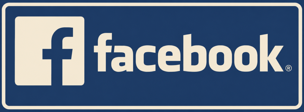 Facebook logo with a white 'f' and 'facebook' text on a blue background.